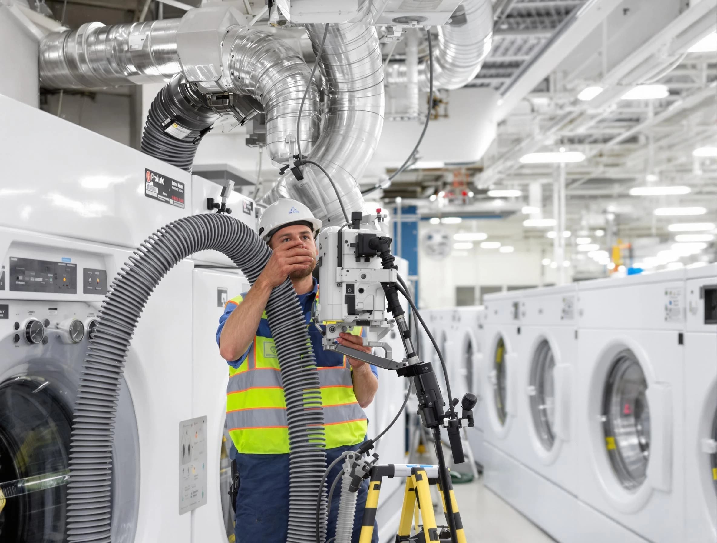 Los Chaves Dryer Vent Cleaning team performing commercial-grade dryer vent cleaning at a business facility in Los Chaves
