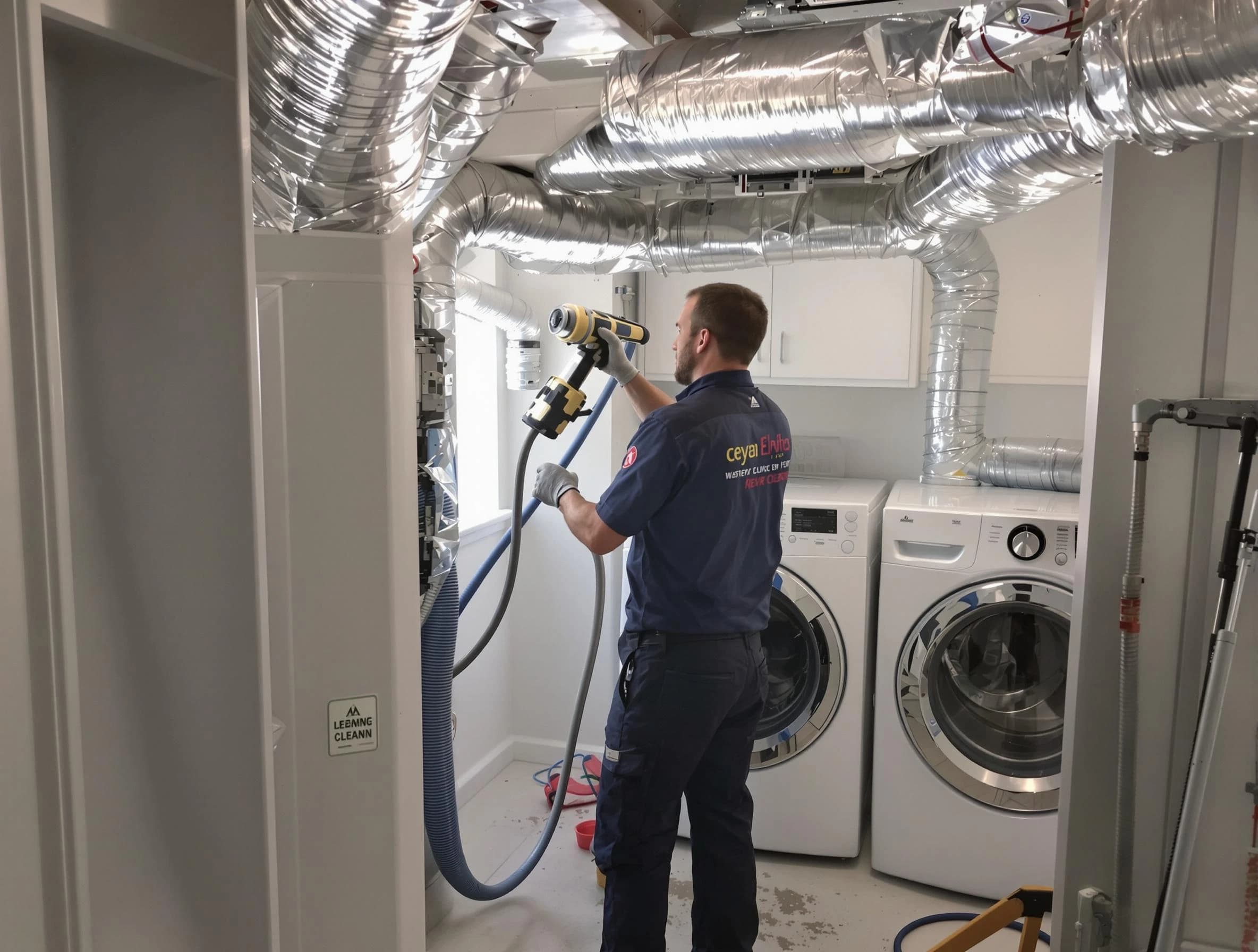 Los Chaves Dryer Vent Cleaning specialist using advanced equipment for thorough duct cleaning in Los Chaves