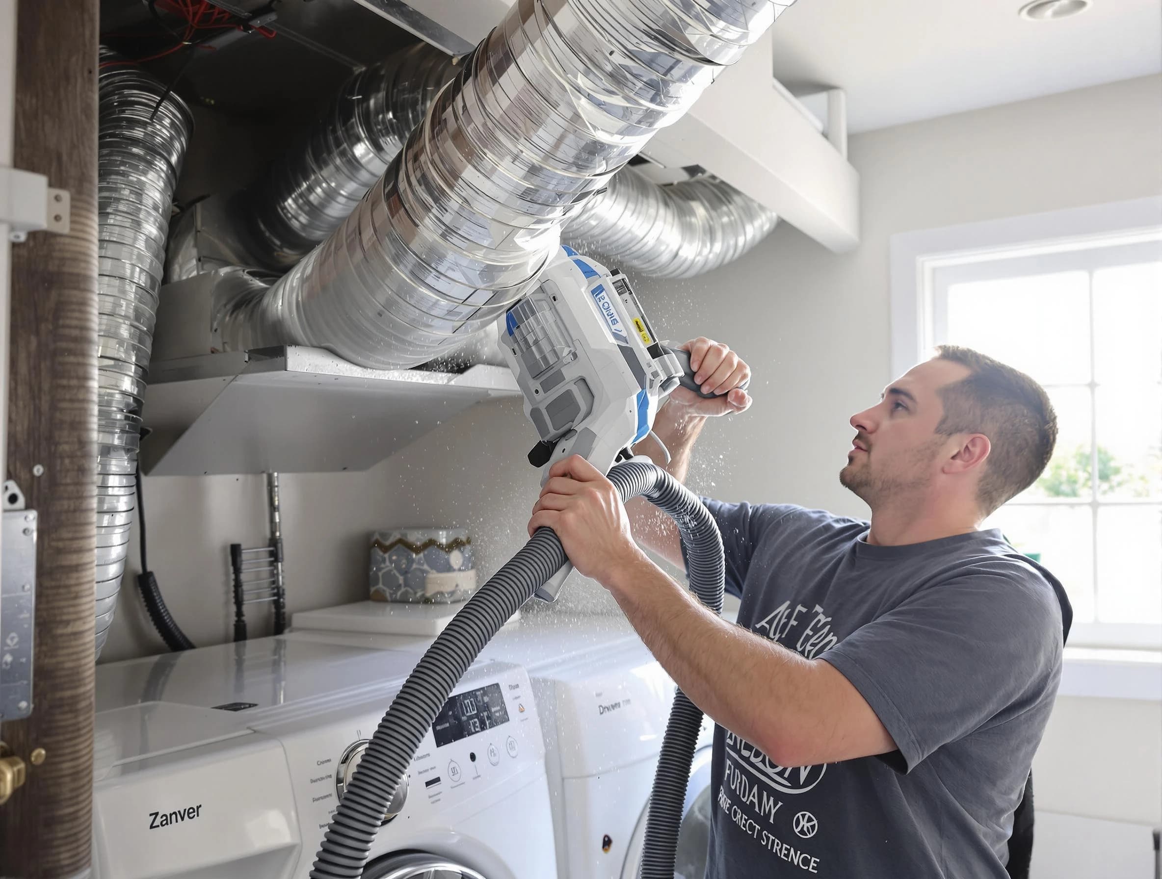 Los Chaves Dryer Vent Cleaning specialist cleaning deep within a dryer vent duct system in Los Chaves